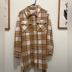 Time and Tru Women's Plaid Utility Jacket in Tan and White